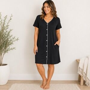 Ekouaer Women's XL Nightgown Black Sleep Dress Shirt Cozy Buttery Soft Lounge